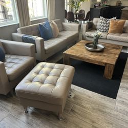 Couch Set 4 Pcs Real Leather In Dark Beige 