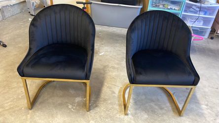 Black Velvet Accent Chairs with Gold Base – Set of 2