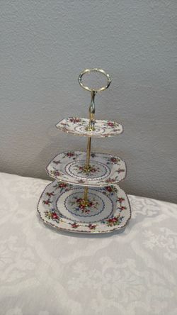 Petit point 3 tier cake plate