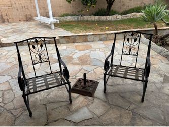 Outdoor Chairs and Umbrella Stand