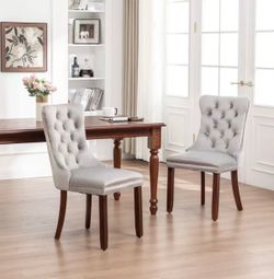 Modern Upholstered Velvet Dining Chair with Pulling Ring and Solid Wood Legs (Set of 2 ; Gray)