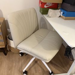 White Adjustable Standing Desk + Armless Swivel Chair Set 