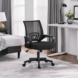 Mid-Back Mesh Office Chair Adjustable Ergonomic Computer Task Chair Swivel Rolling with Lumbar Support Armrest for Home Office Work Study, Black