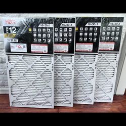 Lot of 4 HDX 16" x 30" x 1" Ultimate Allergen Pleated Air Filter FPR 12, MERV 13