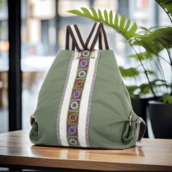Women Canvas Backpack Daypack Casual Shoulder Bag, Vintage Heavy-duty Anti-theft Travel Backpack Grass Green