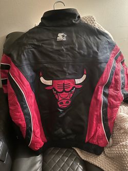1995 Michael Jordan era, leather jacket, Chicago Bulls