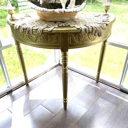 Italian Neo Classical Style Demi Lune Console Table Golden Color 34” Wide 19” Deep 30” High