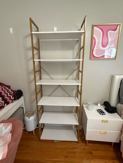 White & Gold 5-Shelf Ladder Bookcase