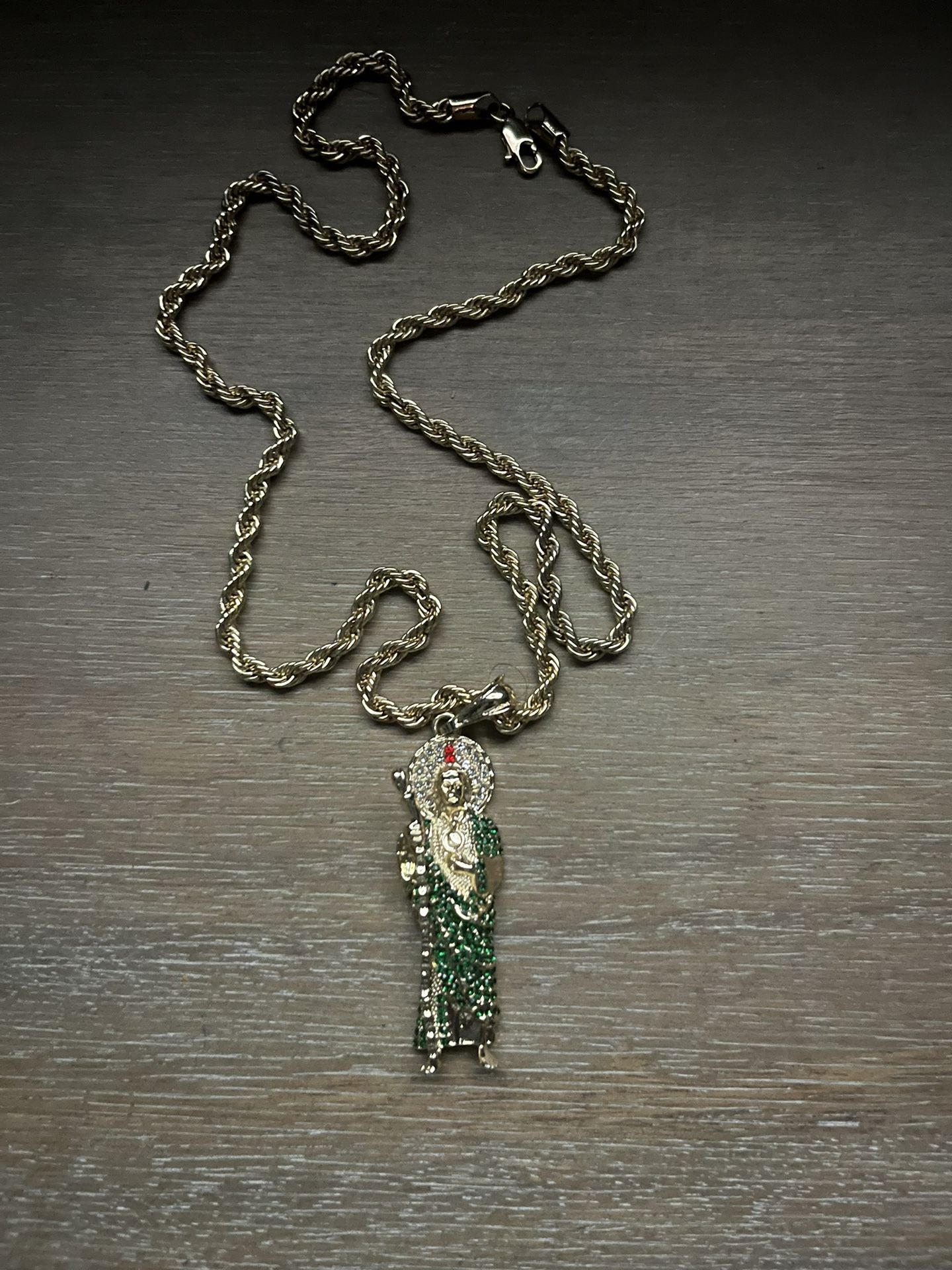 14k Gold Rope Chain W/ San Judas 10k Pendant