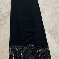 Hermes 100%  Black cashmere lambskin leather fringe scarf 