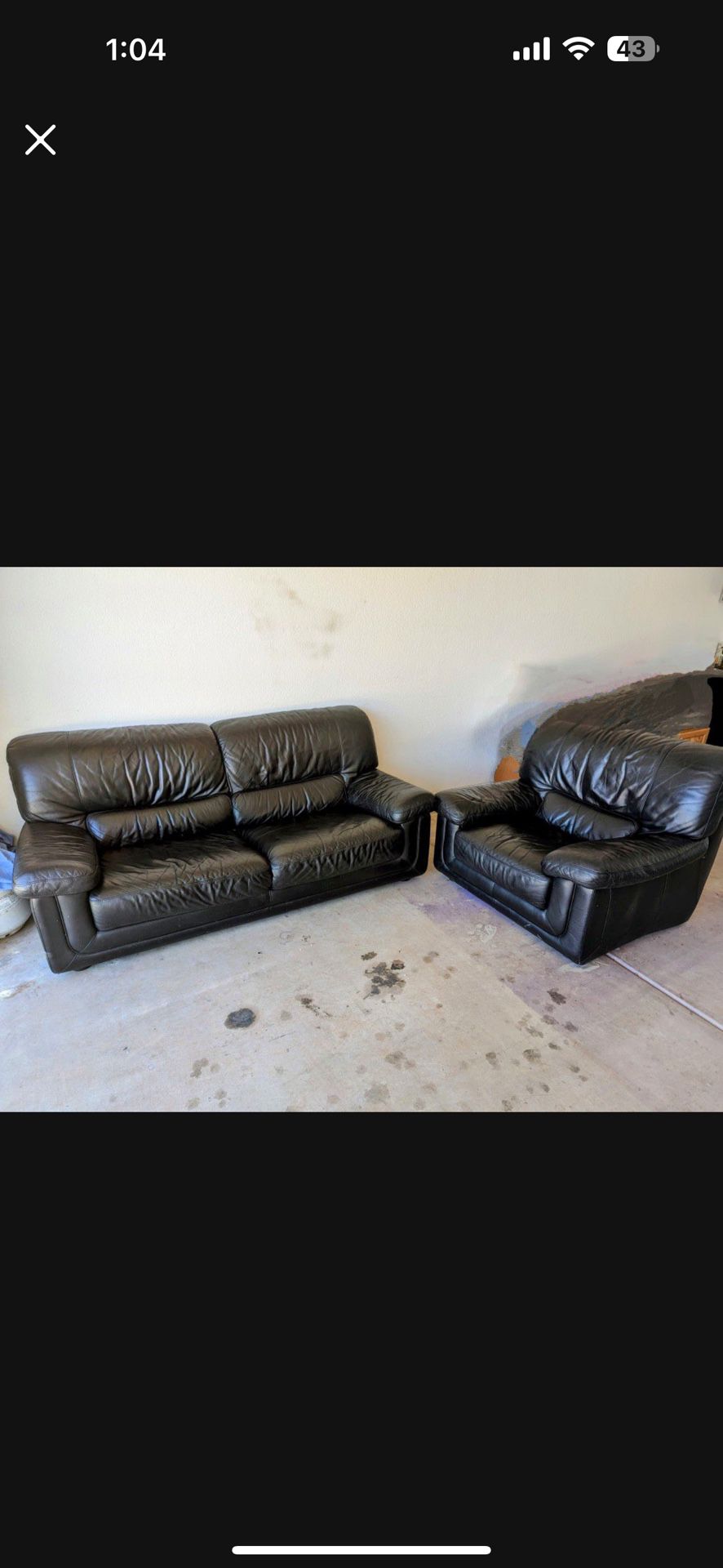 Sofa & Chair Black Leather
