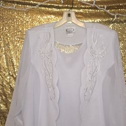 Women's White Sheer 3 Piece Skirt Set Good Condition Size Xl 