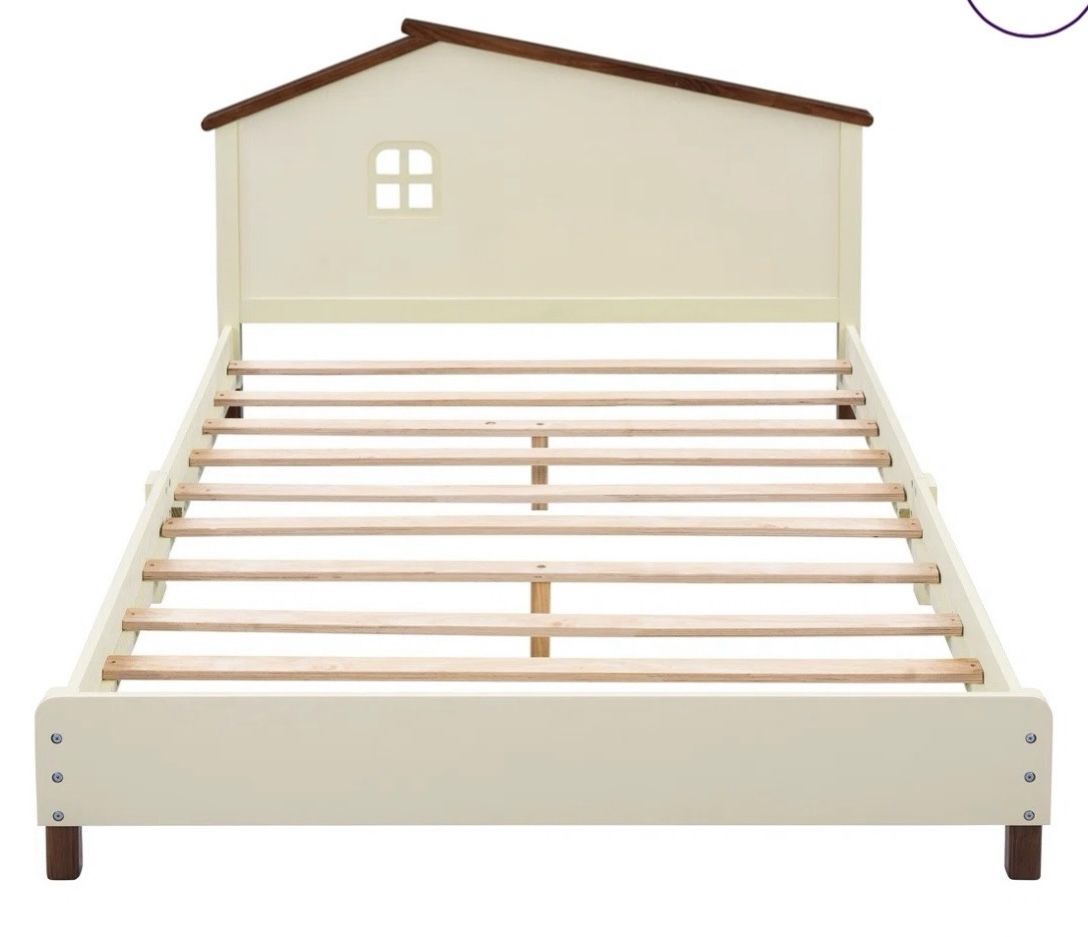 Wood Platform House-Shaped Full Bed Frame