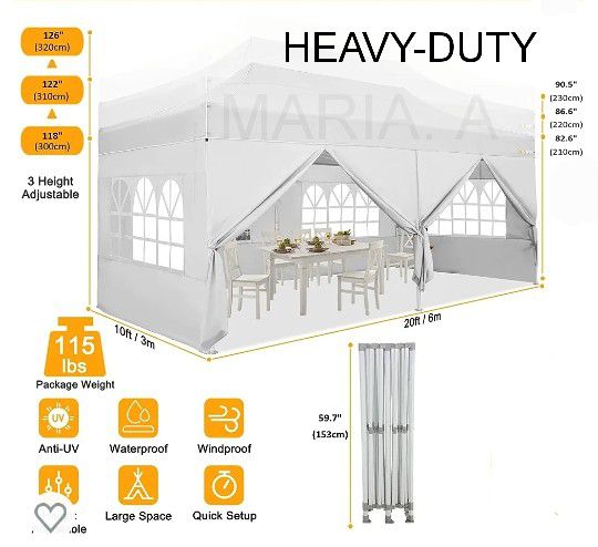 10x20 Pop Up HEAVY DUTY Canopy Party Tent Waterproof Gazebo W. 6 Sidewalls (BLUE💙🔵, BLACK🖤⚫️, WHITE🤍⚪️,GREEN 💚🟢)🥳🥳🥳🥳🥳🥳🥳