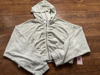 Juicy Couture Grey Velour Cropped Hoodie Zip Up Sweater NWT XL
