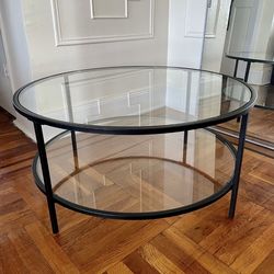 Glass Metal Coffee Table 36”
