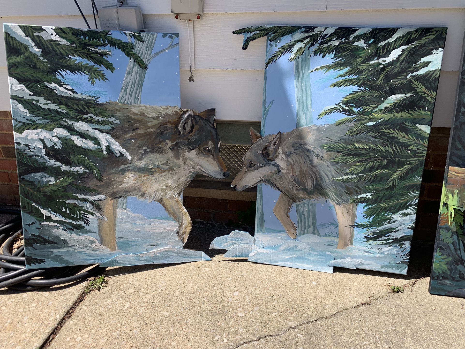 Two Piece Wolf Paintings