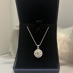 Stunning 2ct Round Halo Diamond Necklace in 18k White Gold