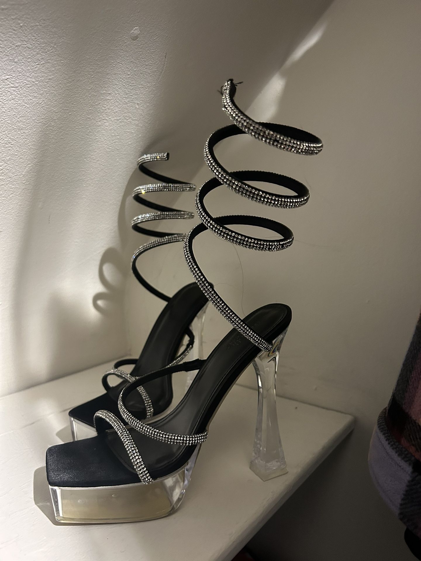 Black Rhinestone Spiral Heels