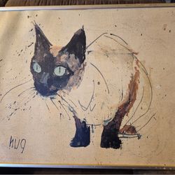 Fritz Rudolf HUG Framed Siamese Cat Vintage Lithograph Art Print