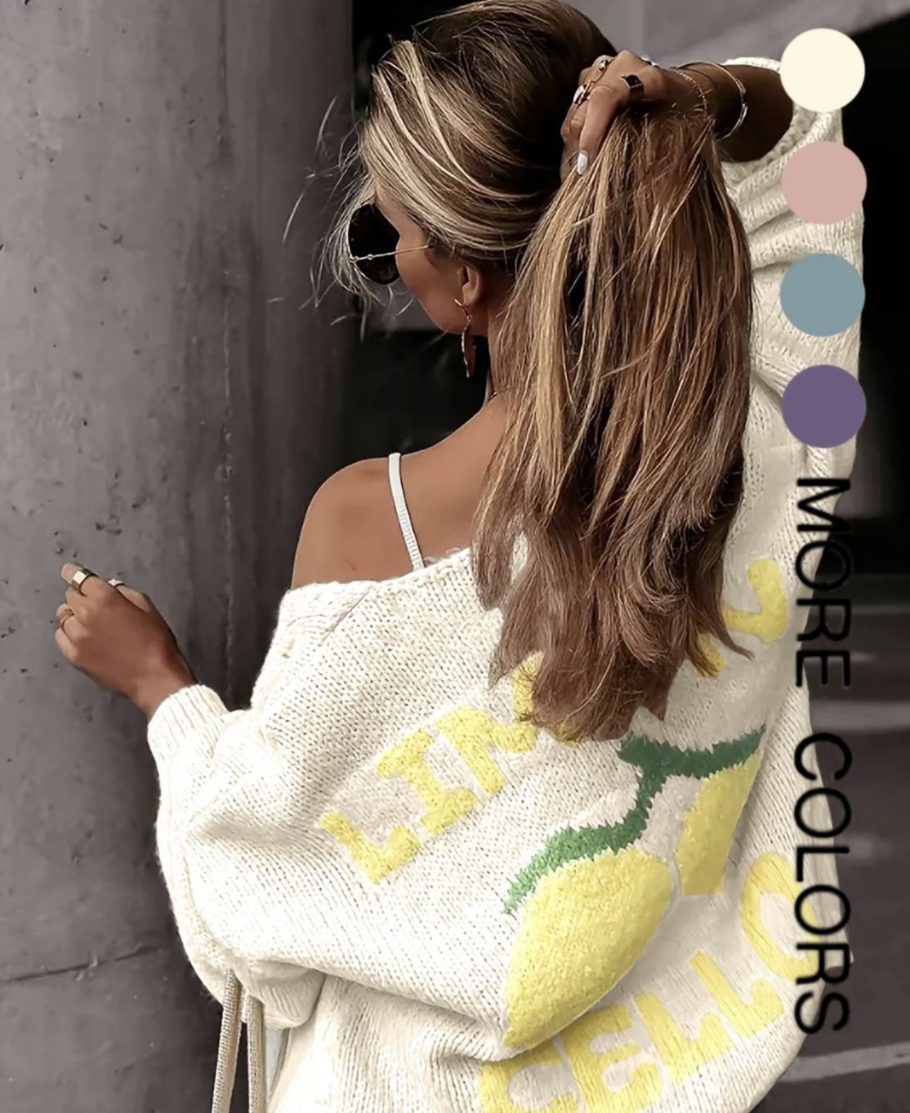 Autumn Winter New V Neck Button Knit Cardigan, Unique Design Lemon Pattern, XXL