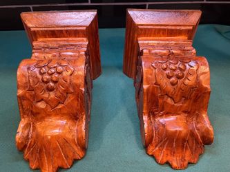 Solid wood architectural carved wall brackets. Set of 2 hand carved pieces