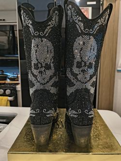 Black rhinestone boots size 6.5