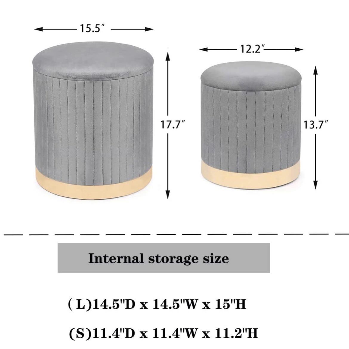 2 Nesting Grey And Gold Storage Ottomans