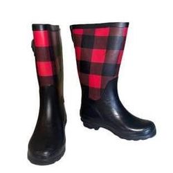 Size 12 | Western Chief | Rubber Buffalo Black & Red Plaid Rain Boot - Girls
