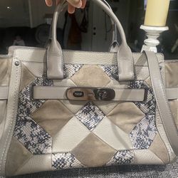 Retired Coach Purse Swagger In Patchwork Exotic Embossed Leather