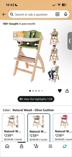 Abiie Beyond Junior Wooden High Chair for Babies and Toddlers - Convertible 3-in-1 Baby Highchair with Removable Tray - 6 Months to 250 Lb - Water Res