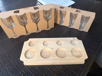 Wine and Beer Flight Tasting Set with Wood Board