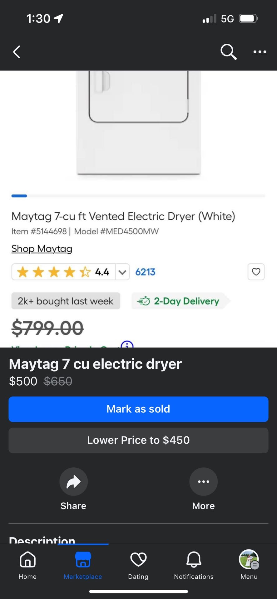 Maytag Dryer Was Going For 800 Will Sell For 500 Obo