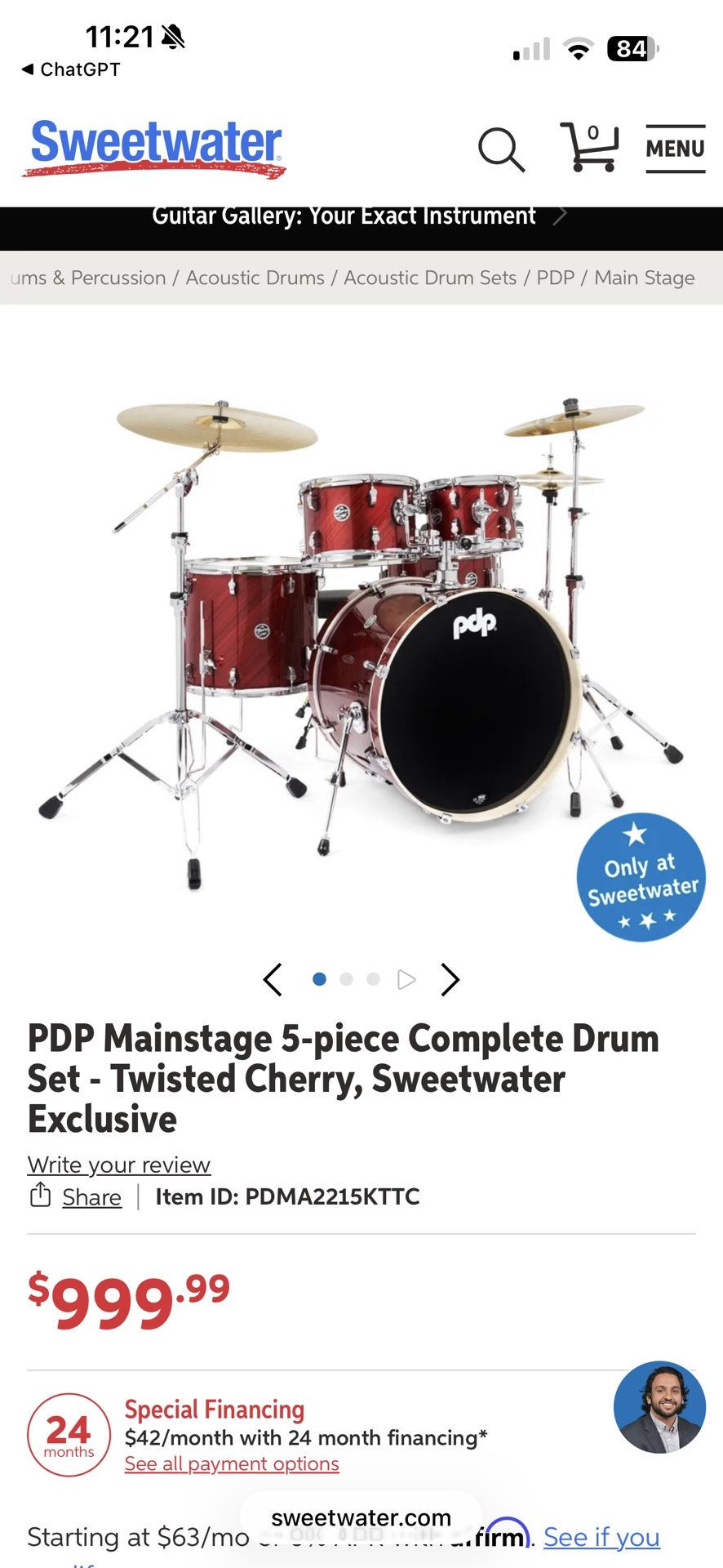 6-Piece Drum Set PDP Encore + UMI Snare w/ Hardware & Stool