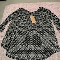 Nwt Womens Black White Sparkle Medium Amana Dress Shirt Blouse 