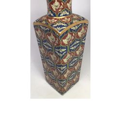 Vintage Christian Dior Tabriz Vase 10.5” Ivory Leaves Flowers Rust Blue Green(24