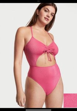 Victoria Secret Ruched Shine Cutout One-Piece Swimsuit NWT Size L NWT OP $59.95