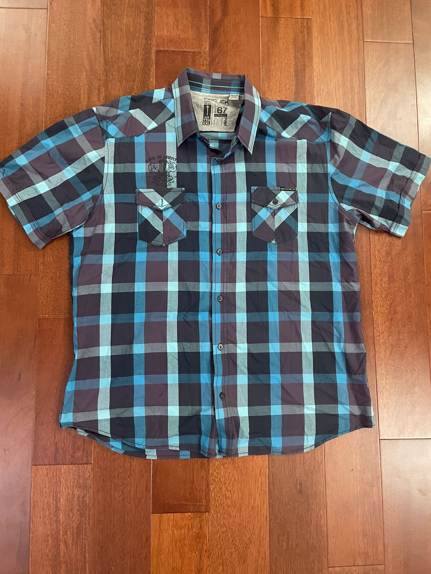 PROjekRAW Men’s Button Down Short Sleeve Plaid Print Shirt