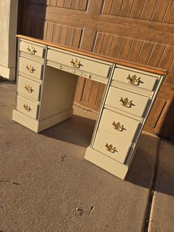 Refinished Vintage Solid Wood Executive Desk – Gold Hardware