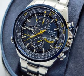 Citizen Mens Atomic Time Chronograph Date EcoDrive Silver Watch 43 MM AT8020-54L