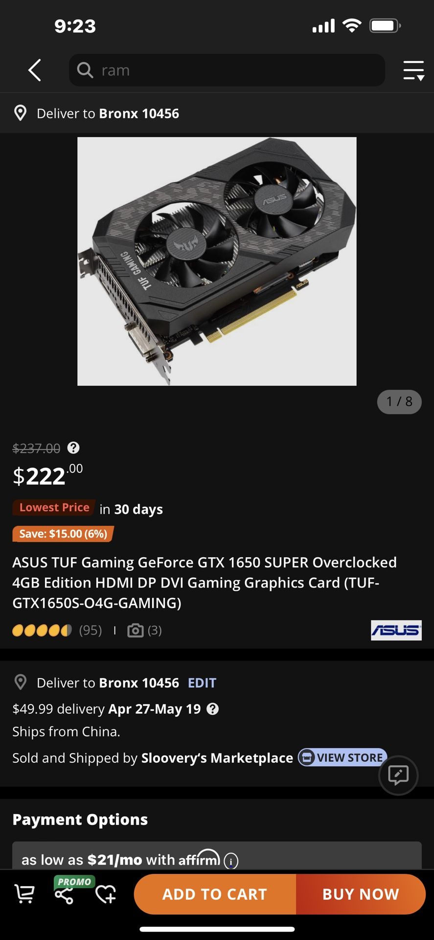 GPU Asus Tuf Gaming GTX 1650S OC