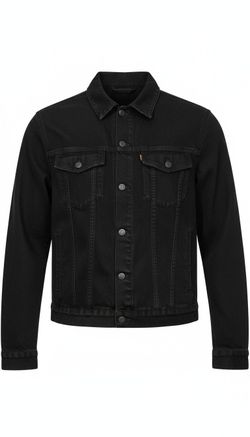 H&M L.O.G.G. Men’s Medium Black Denim Trucker Jacket Button Front Jean Coat