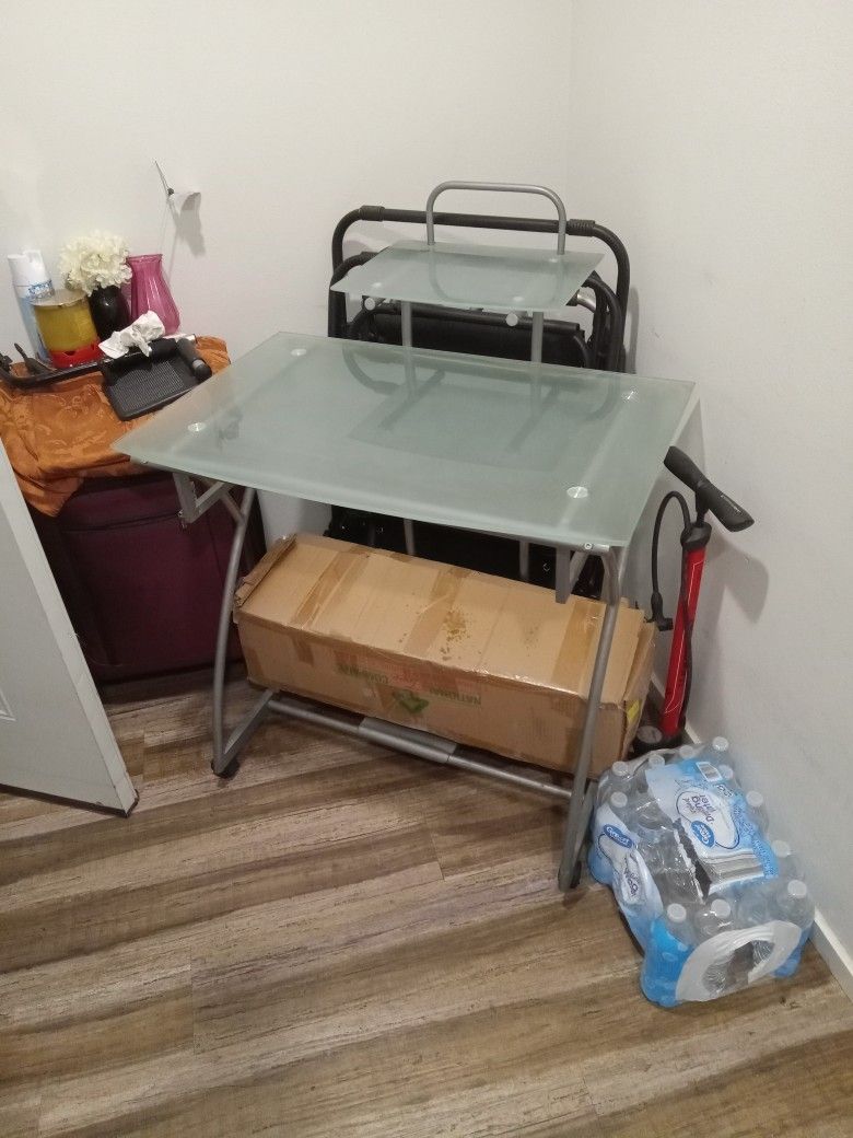 Nice Frosted Glass Double Tier Computer Desk Table