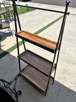 Wood and Black Metal A-Frame Display Shelf
