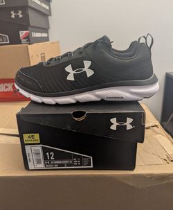 New in Box Under Armour Men's Charged Assert 8 Running Shoes, Black/White, Size 12, 4E