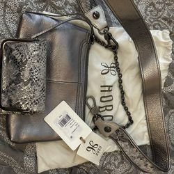Metallic Bag/Clutch And Snake Skin Pattern Wallet