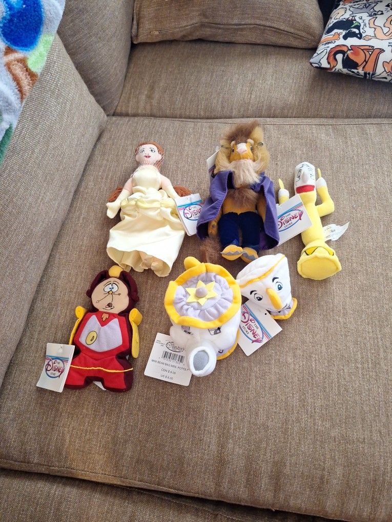 Retired Disney Beanie Babies Beauty And The Beast Set w/tags