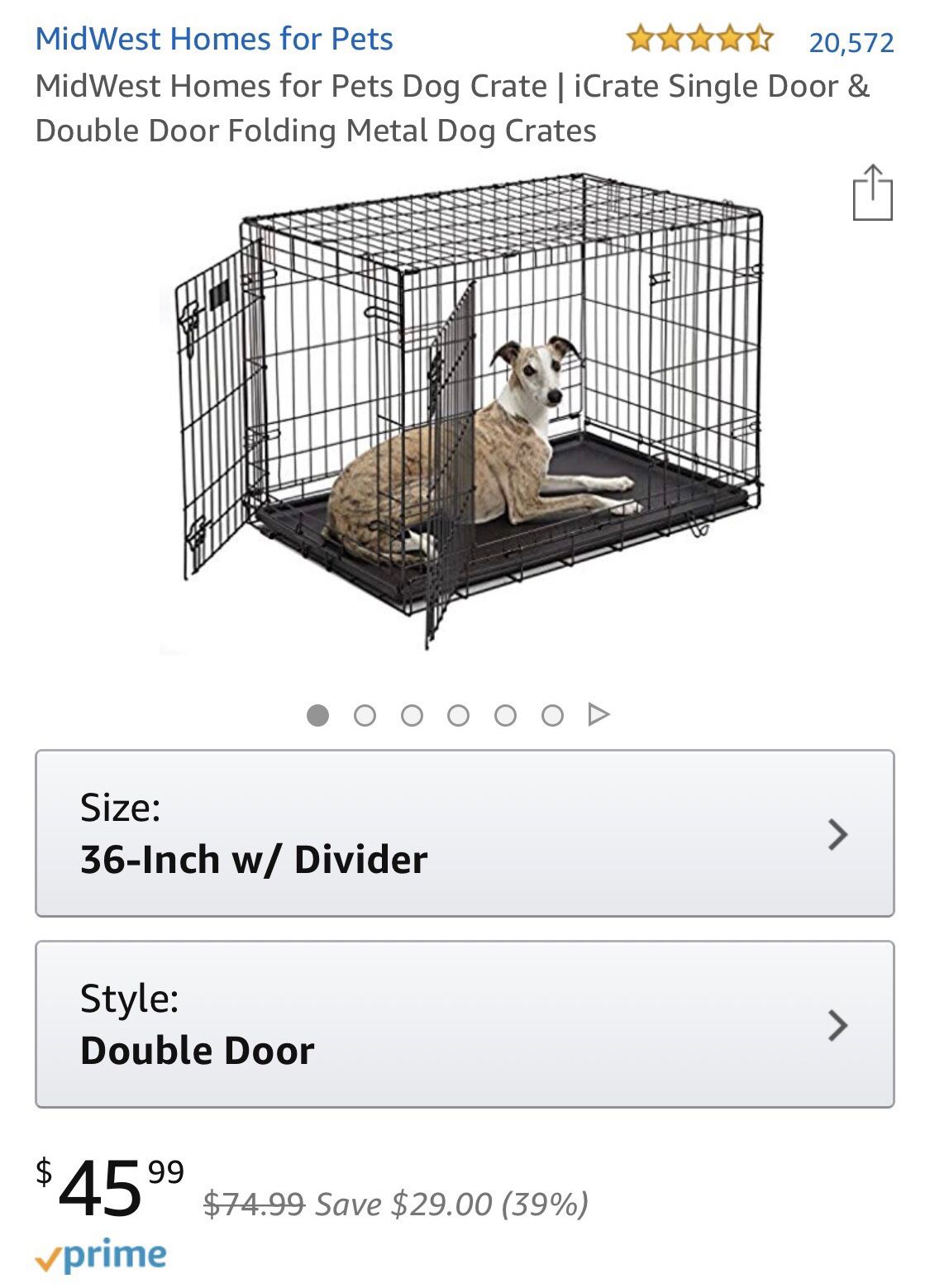 Dog Crate w/ Divider - 36 inch