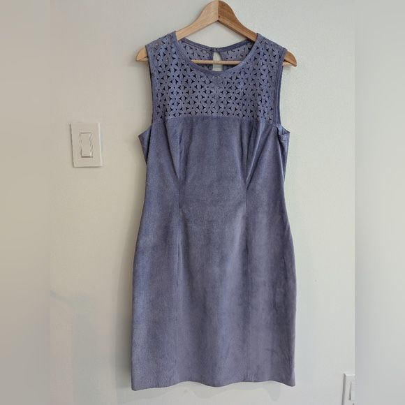 Danier Periwinkle Blue Suede Sheath Dress With Lazer Cut Out Design Size M 