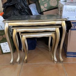 Set Of 3 Brass Small Coffee Tables 